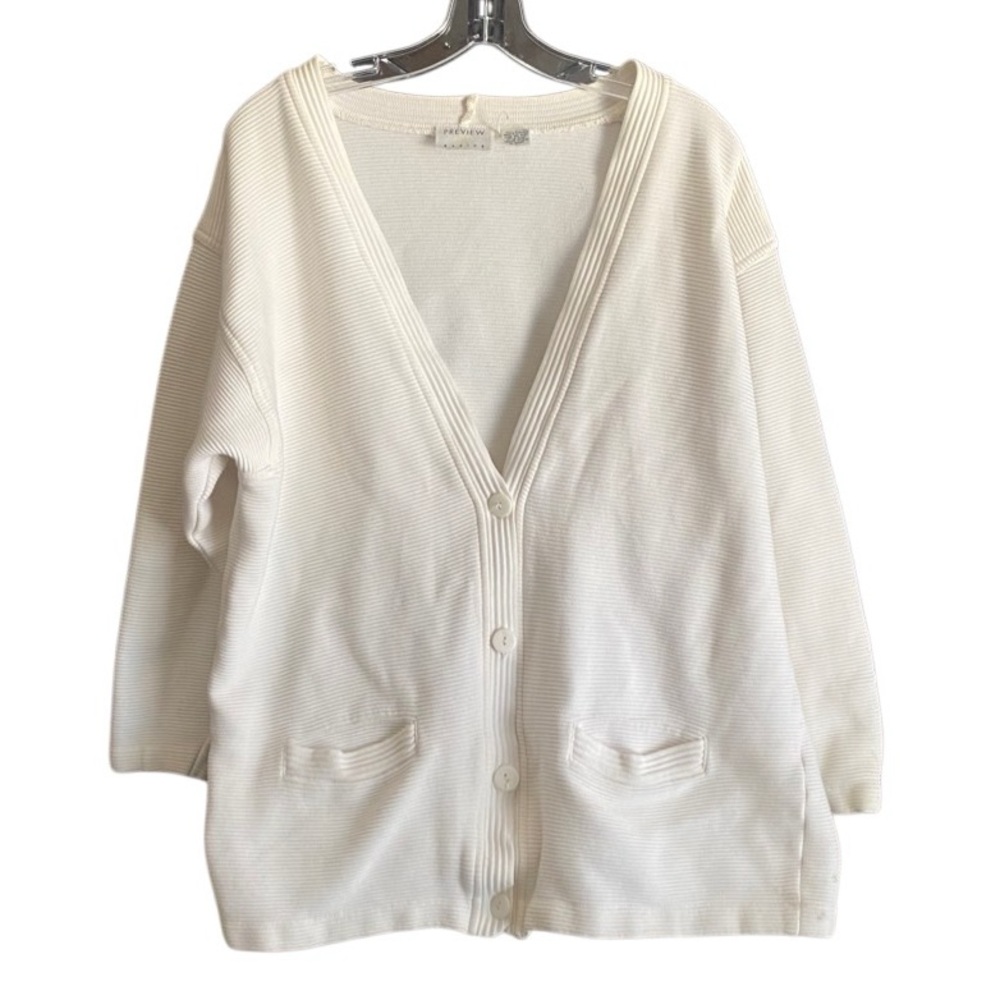 Preview Basics 100% Cotton Ribbed Button Down Ivory Cardigan. Size Medium